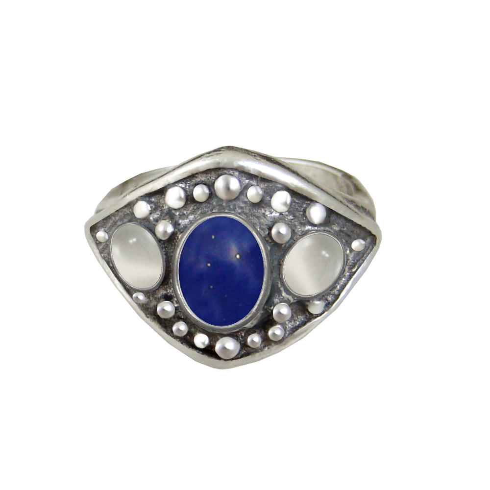 Sterling Silver Medieval Lady's Ring with Lapis Lazuli And White Moonstone Size 8